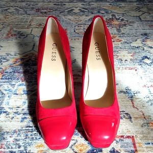 Guess Red Faux Suede Leather High Heel New Never Worn 8.5